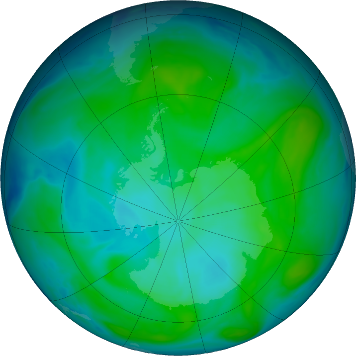 Antarctic ozone map for 11 January 2017
